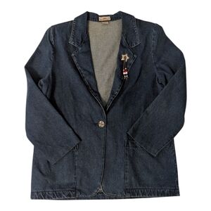 VTG Fresno Blue Cotton Denim Collared W Pockets Blazer Women's Medium